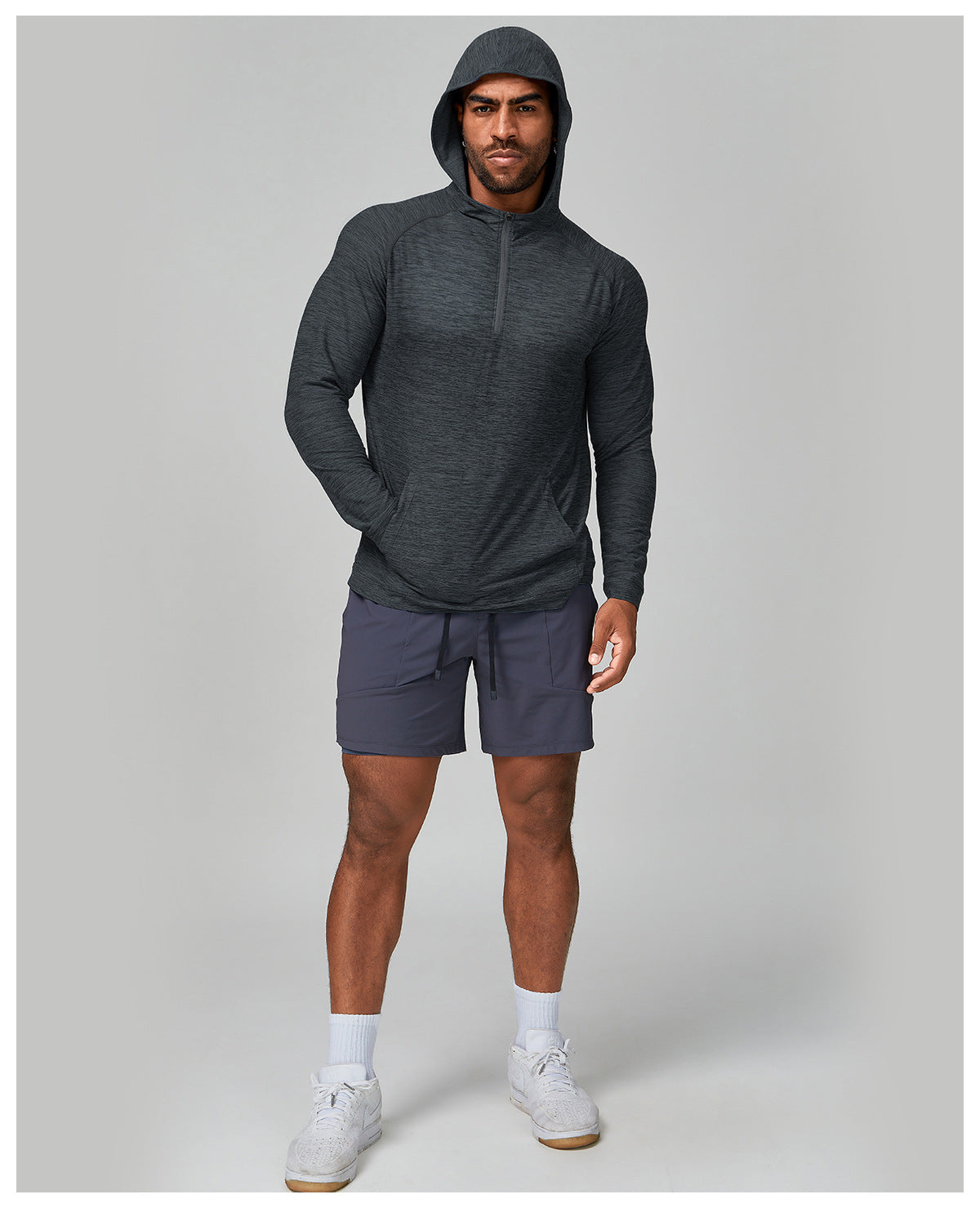 Men's Quarter Zip Hooded Long Sleeve Performance Shirt-thumbmail-9