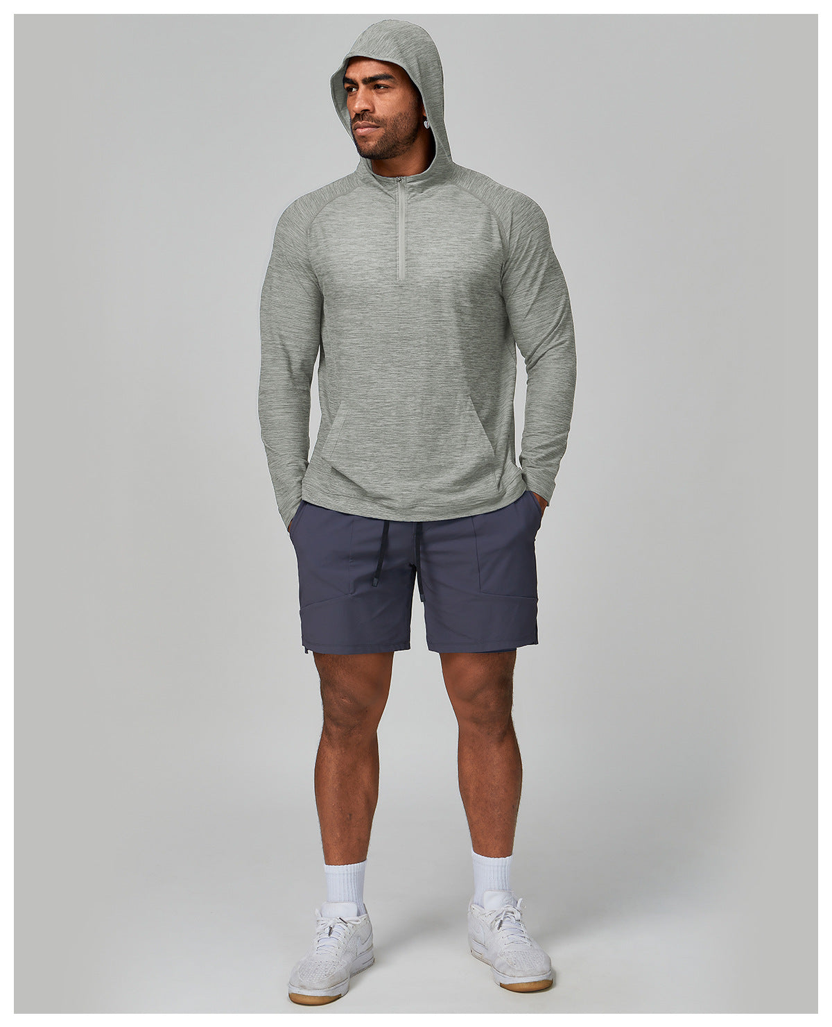 Men's Quarter Zip Hooded Long Sleeve Performance Shirt-thumbmail-10