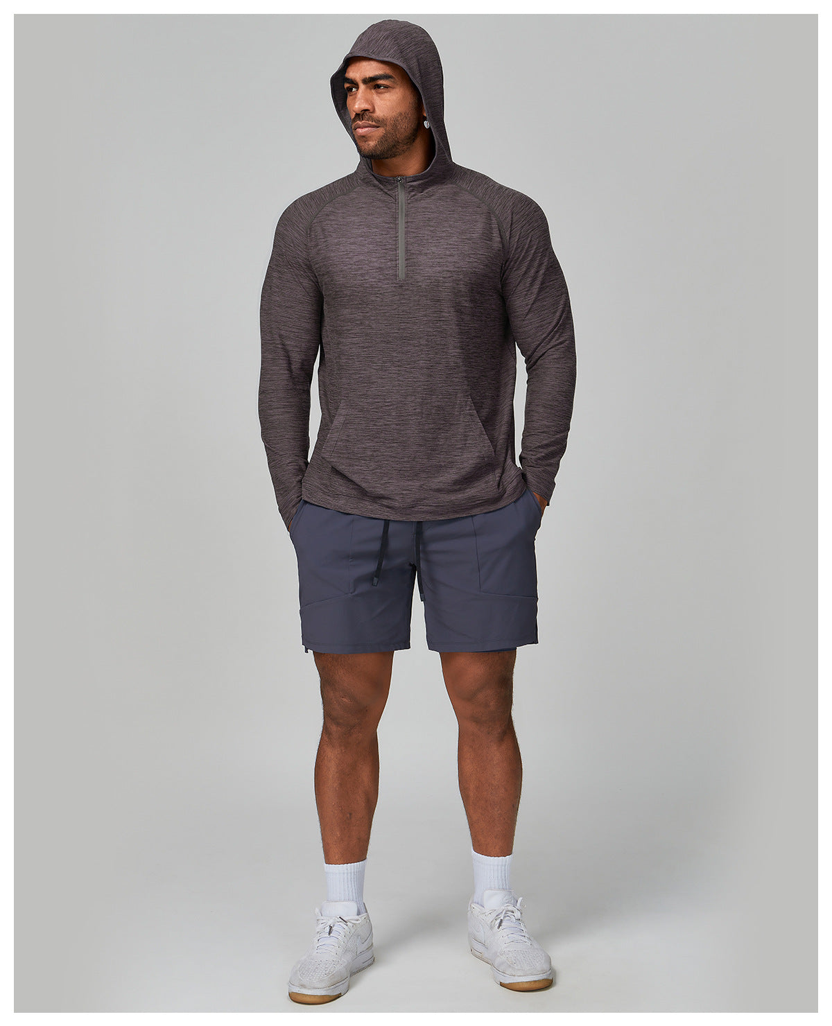 Men's Quarter Zip Hooded Long Sleeve Performance Shirt-thumbmail-11