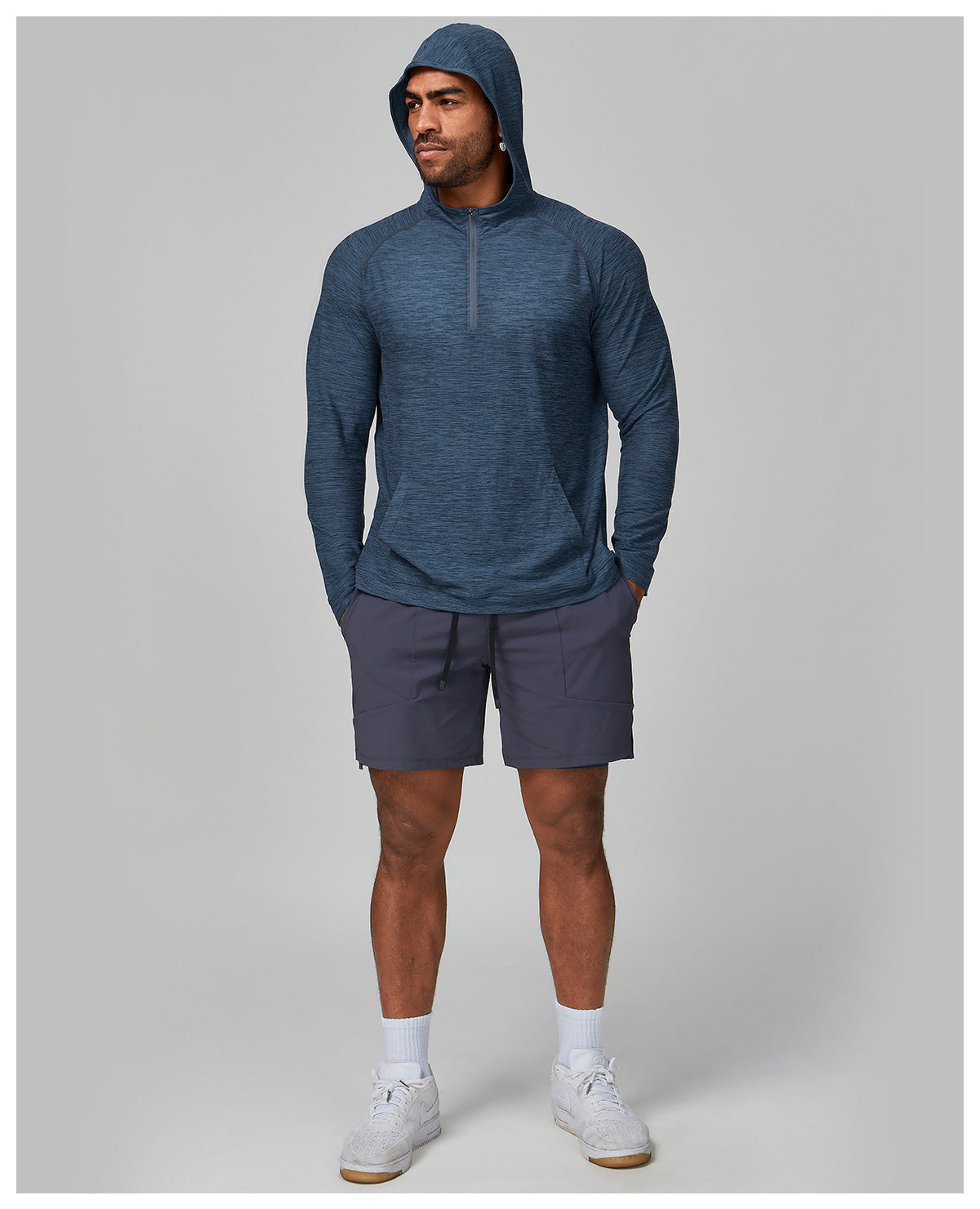 Men's Quarter Zip Hooded Long Sleeve Performance Shirt-thumbmail-12