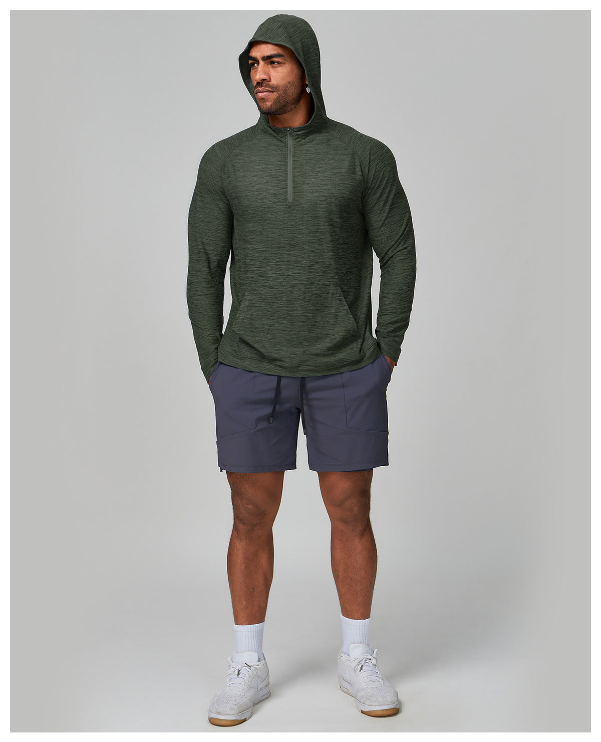 Men's Quarter Zip Hooded Long Sleeve Performance Shirt-thumbmail-14