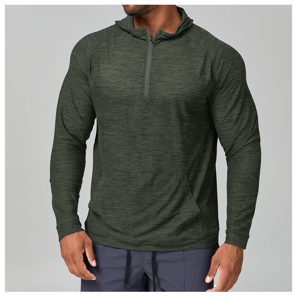 Men's Quarter Zip Hooded Long Sleeve Performance Shirt-thumbmail-16