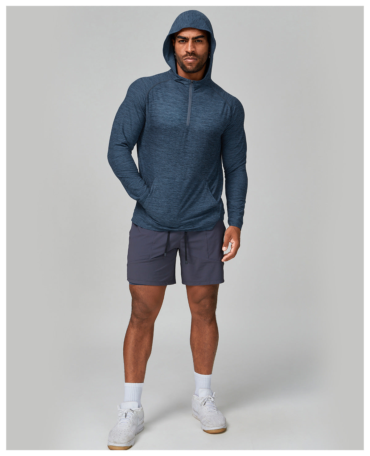 Men's Quarter Zip Hooded Long Sleeve Performance Shirt-thumbmail-18