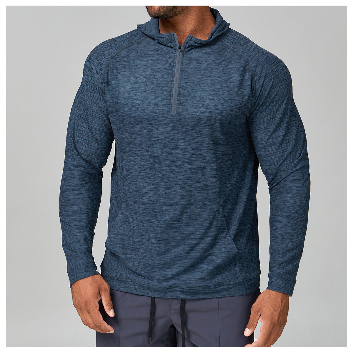 Men's Quarter Zip Hooded Long Sleeve Performance Shirt-thumbmail-20