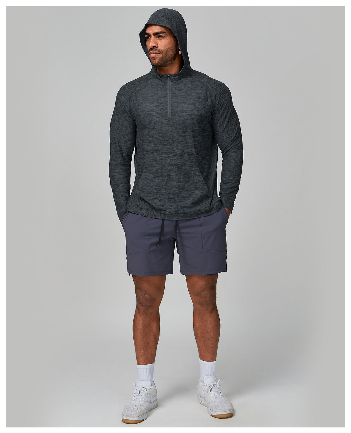 Men's Quarter Zip Hooded Long Sleeve Performance Shirt-thumbmail-4