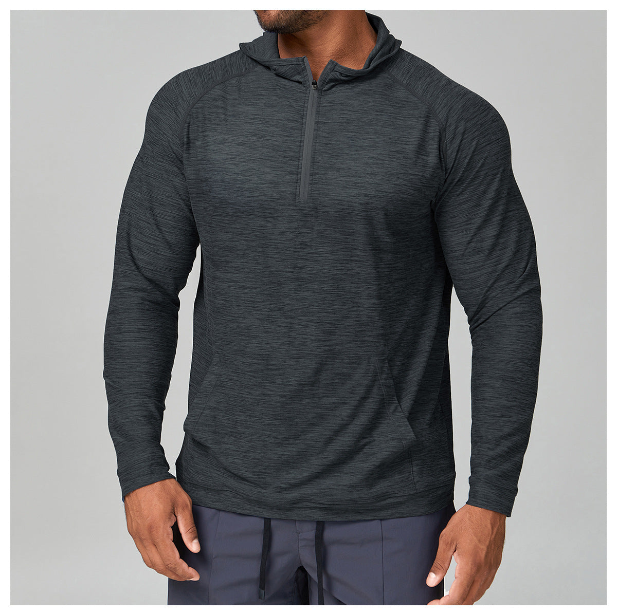 Men's Quarter Zip Hooded Long Sleeve Performance Shirt-thumbmail-23