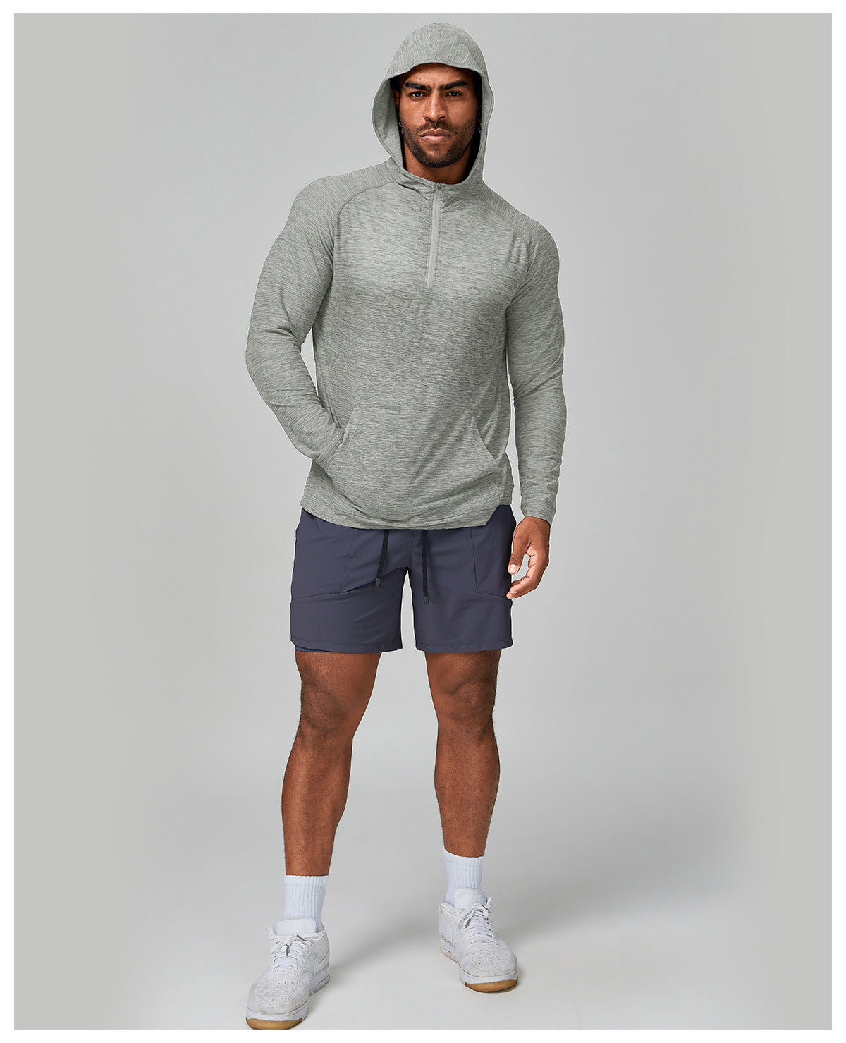 Men's Quarter Zip Hooded Long Sleeve Performance Shirt-thumbmail-25