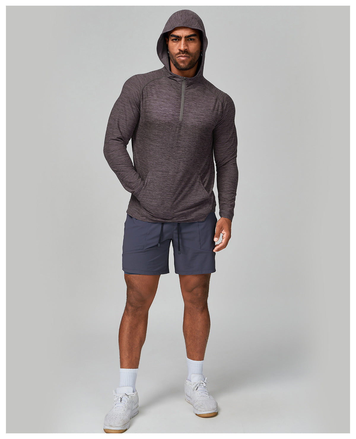 Men's Quarter Zip Hooded Long Sleeve Performance Shirt-thumbmail-29