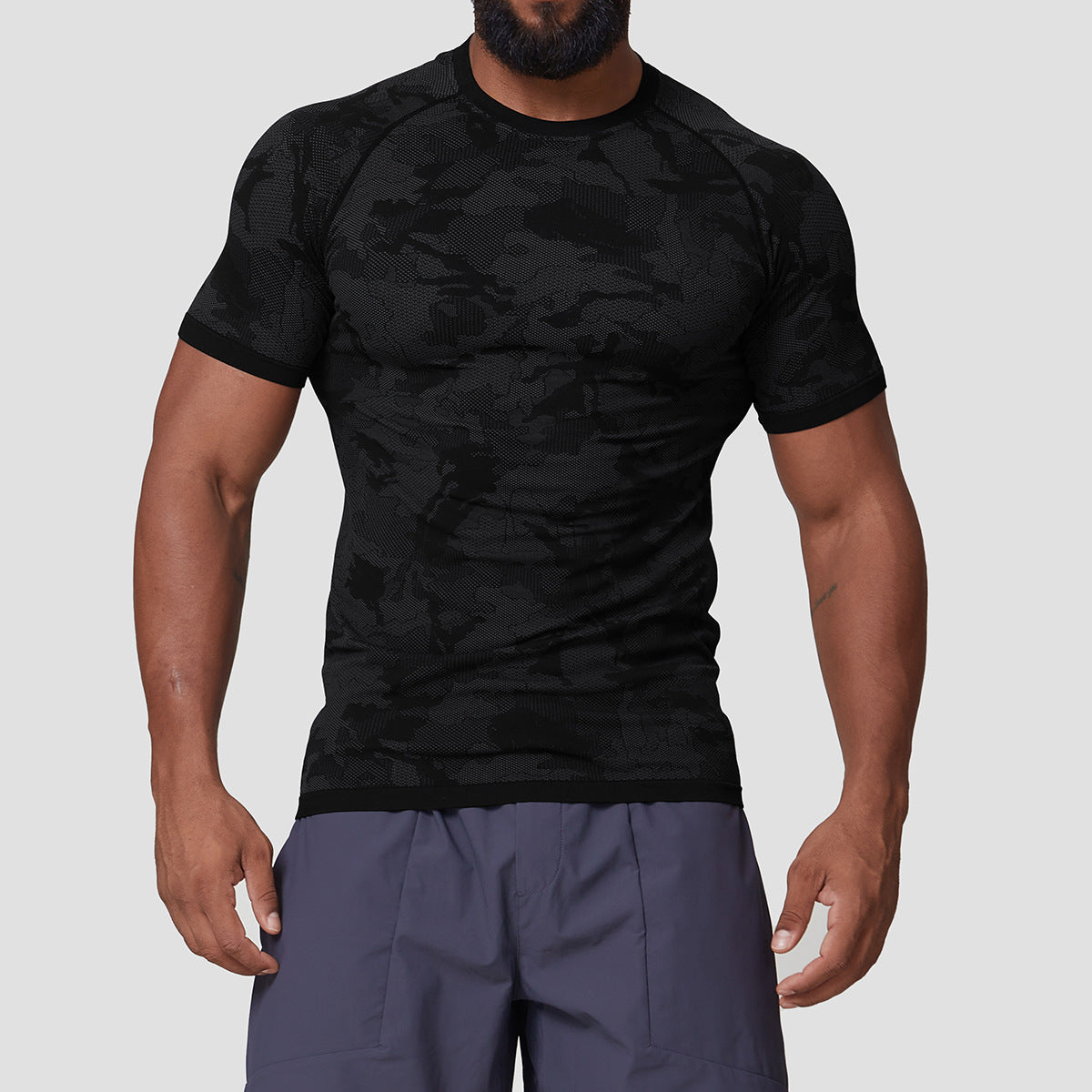 Men's Jacquard Seamless Short Sleeve Training Top-thumbmail-8