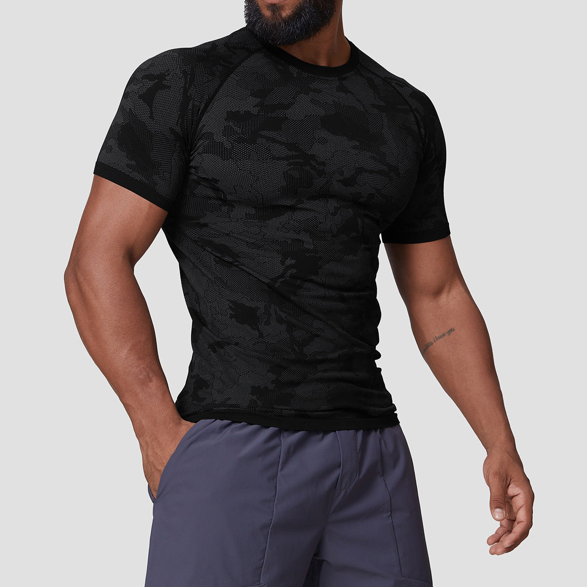 Men's Jacquard Seamless Short Sleeve Training Top-thumbmail-9