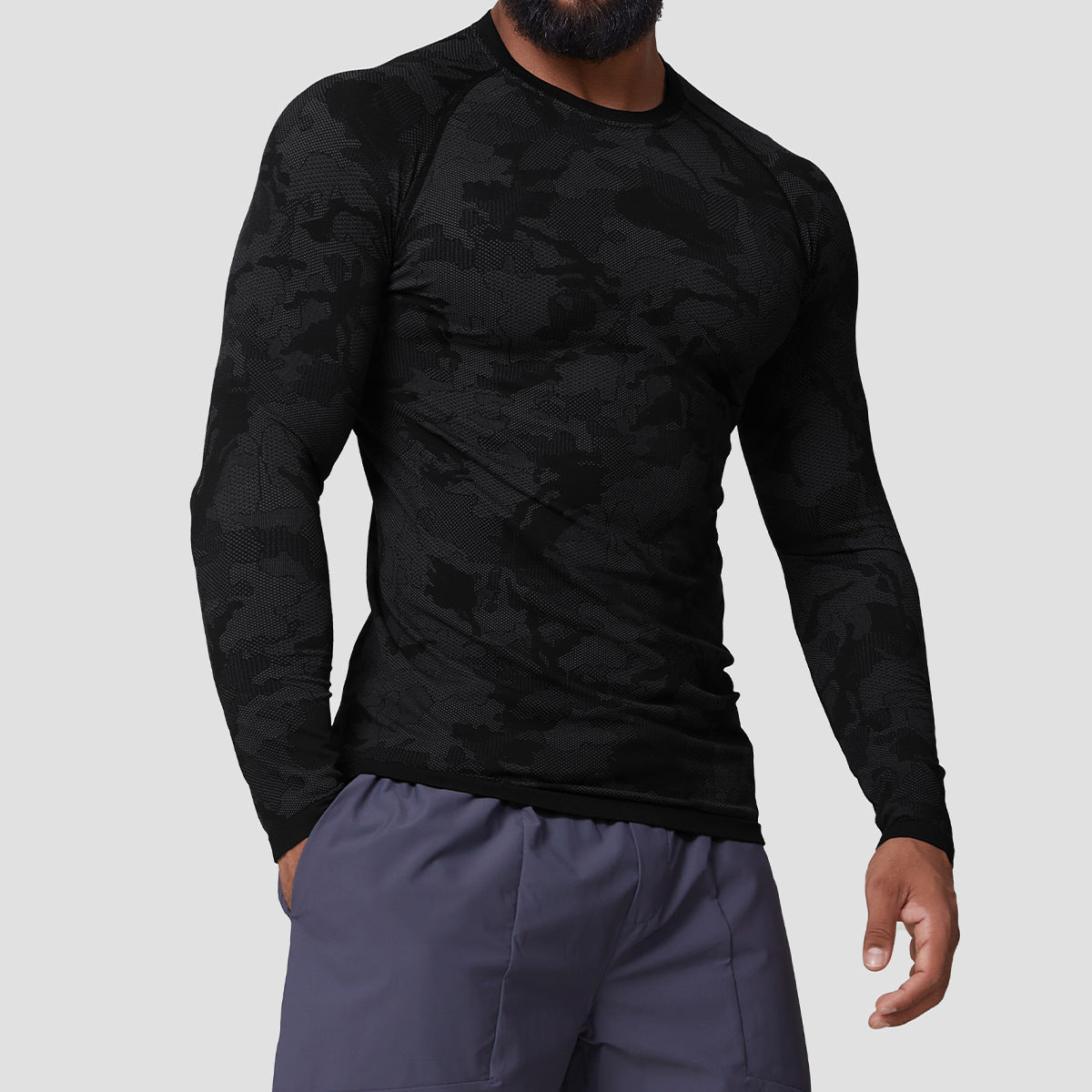 Men's Jacquard Seamless Long Sleeve Training Top-thumbmail-2
