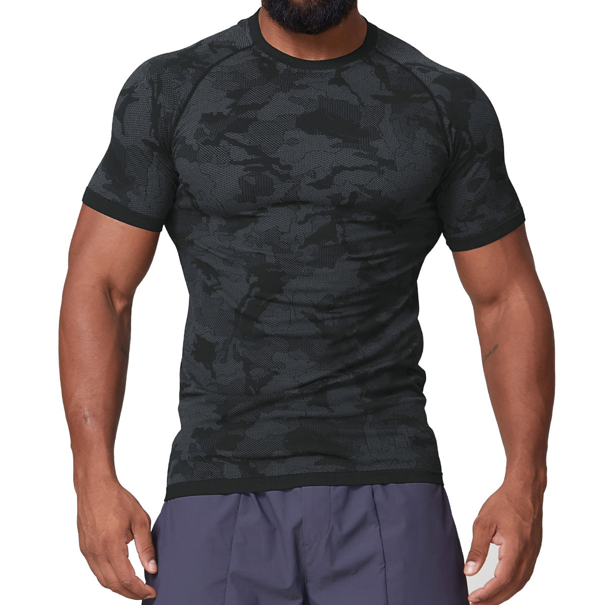 Men's Jacquard Seamless Short Sleeve Training Top-thumbmail-12