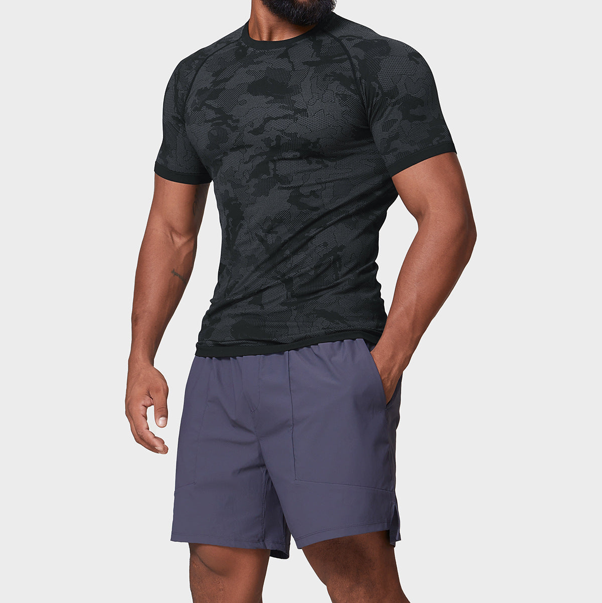 Men's Jacquard Seamless Short Sleeve Training Top-thumbmail-13