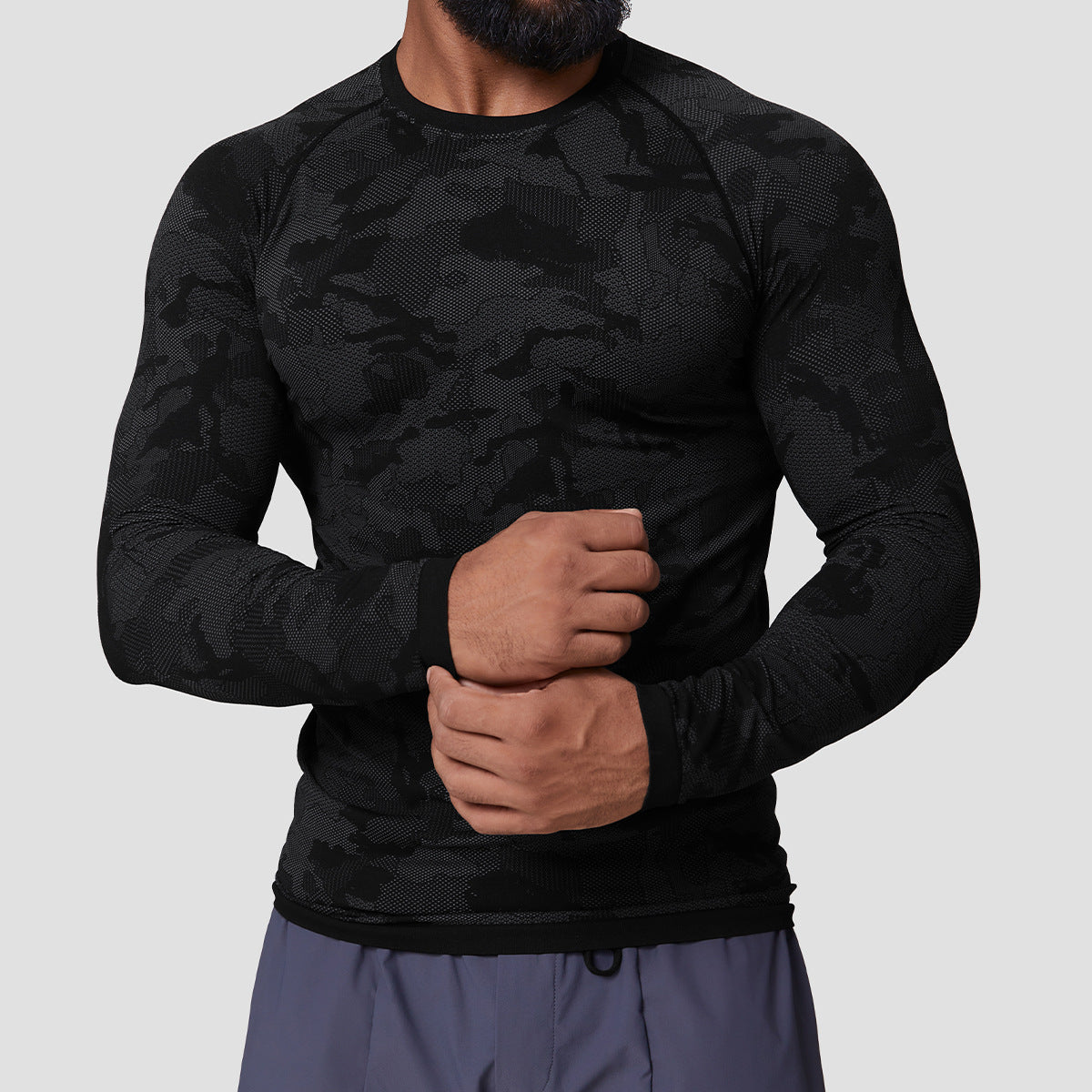 Men's Jacquard Seamless Long Sleeve Training Top-thumbmail-8