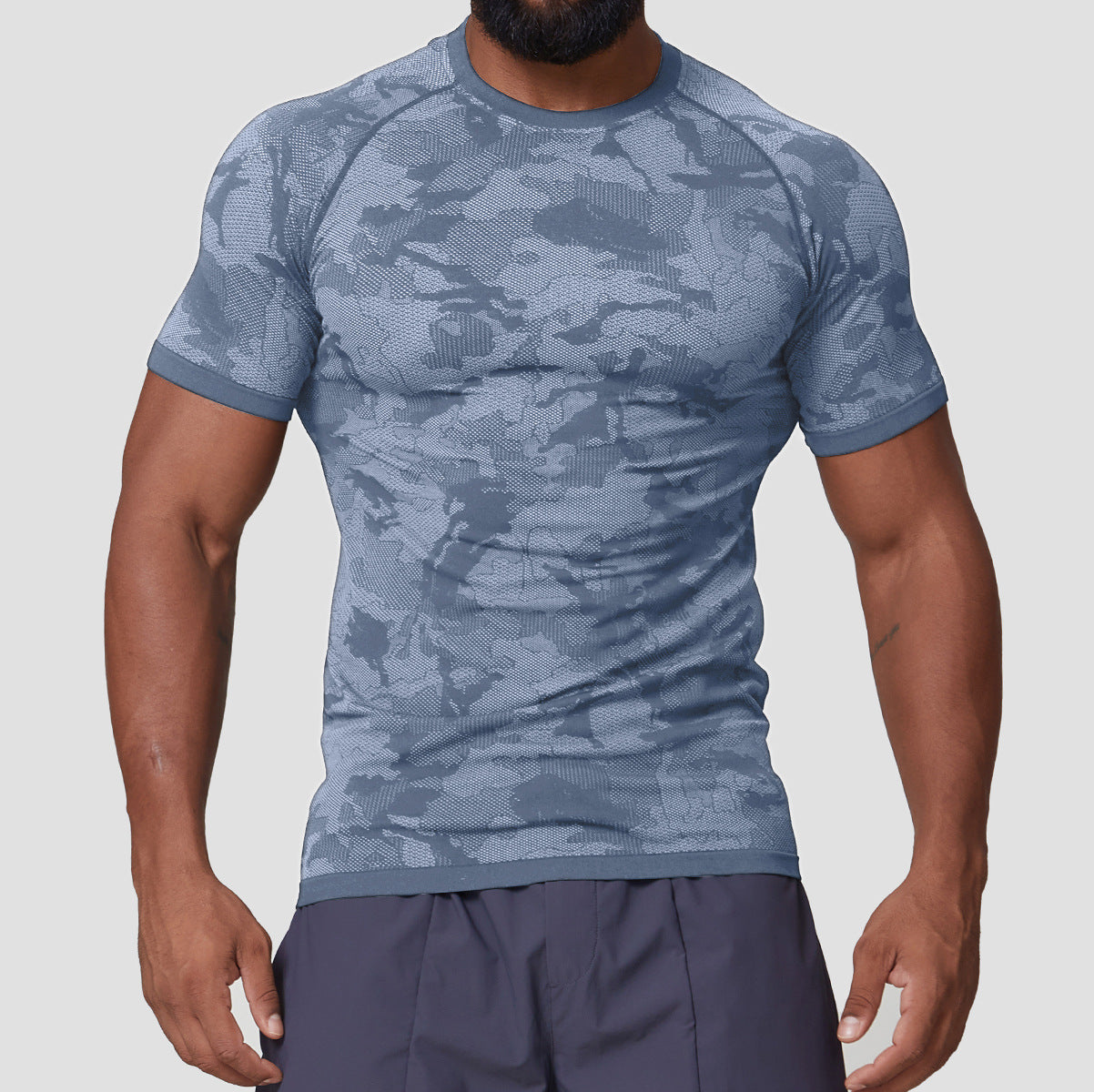 Men's Jacquard Seamless Short Sleeve Training Top-thumbmail-3
