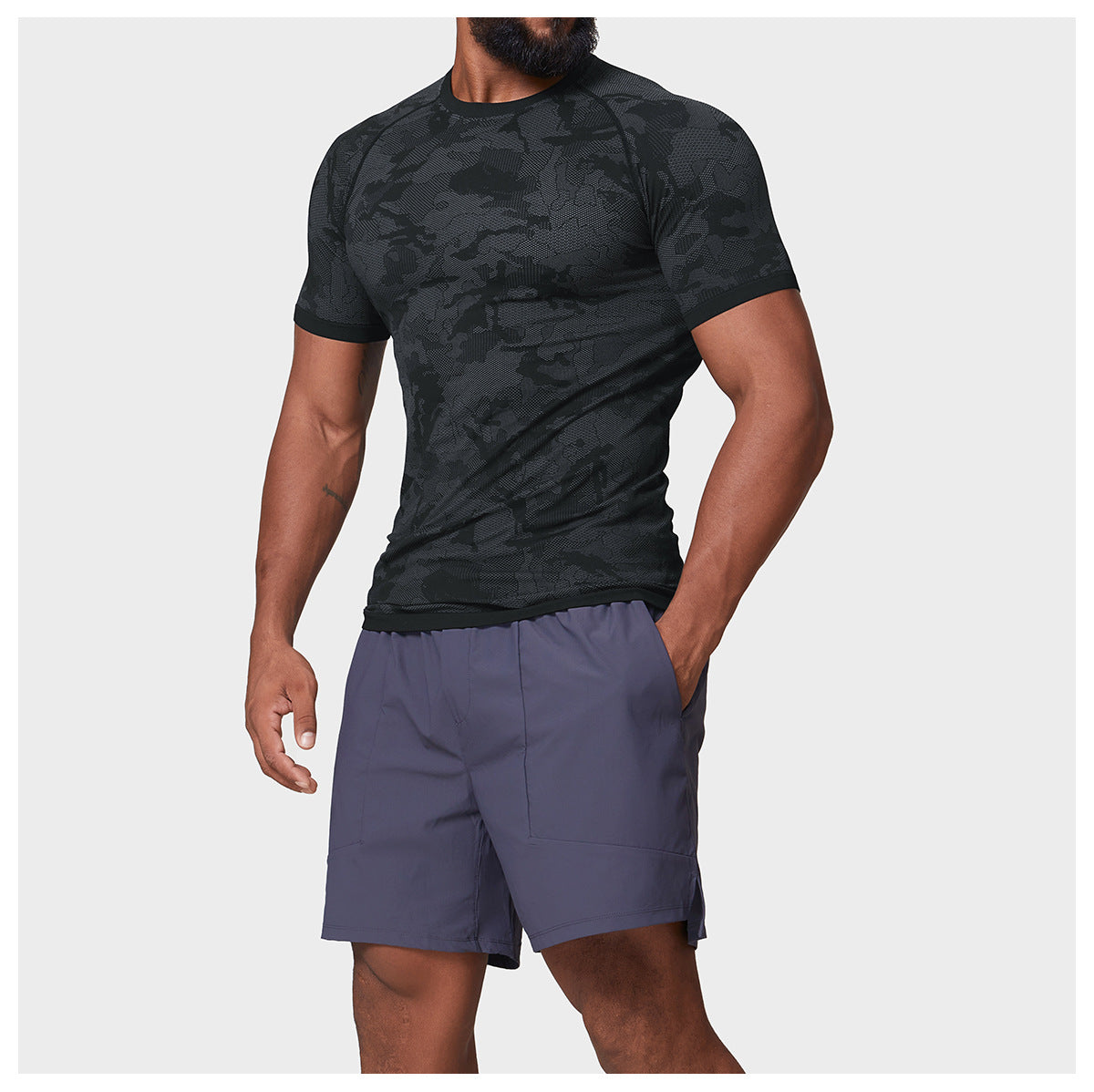 Men's Jacquard Seamless Short Sleeve Training Top-thumbmail-16