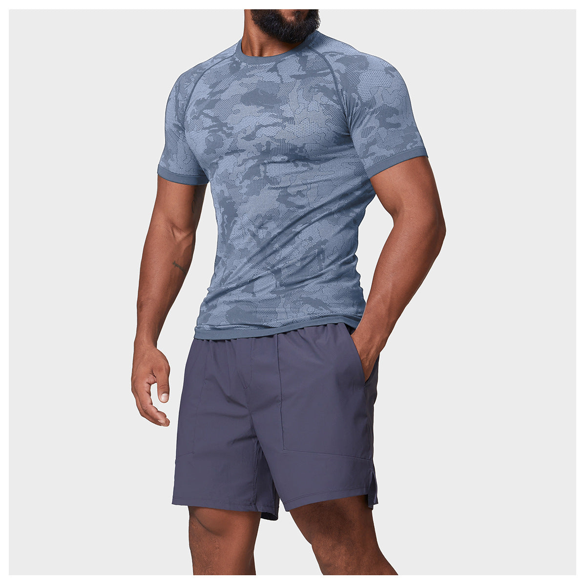 Men's Jacquard Seamless Short Sleeve Training Top-thumbmail-5