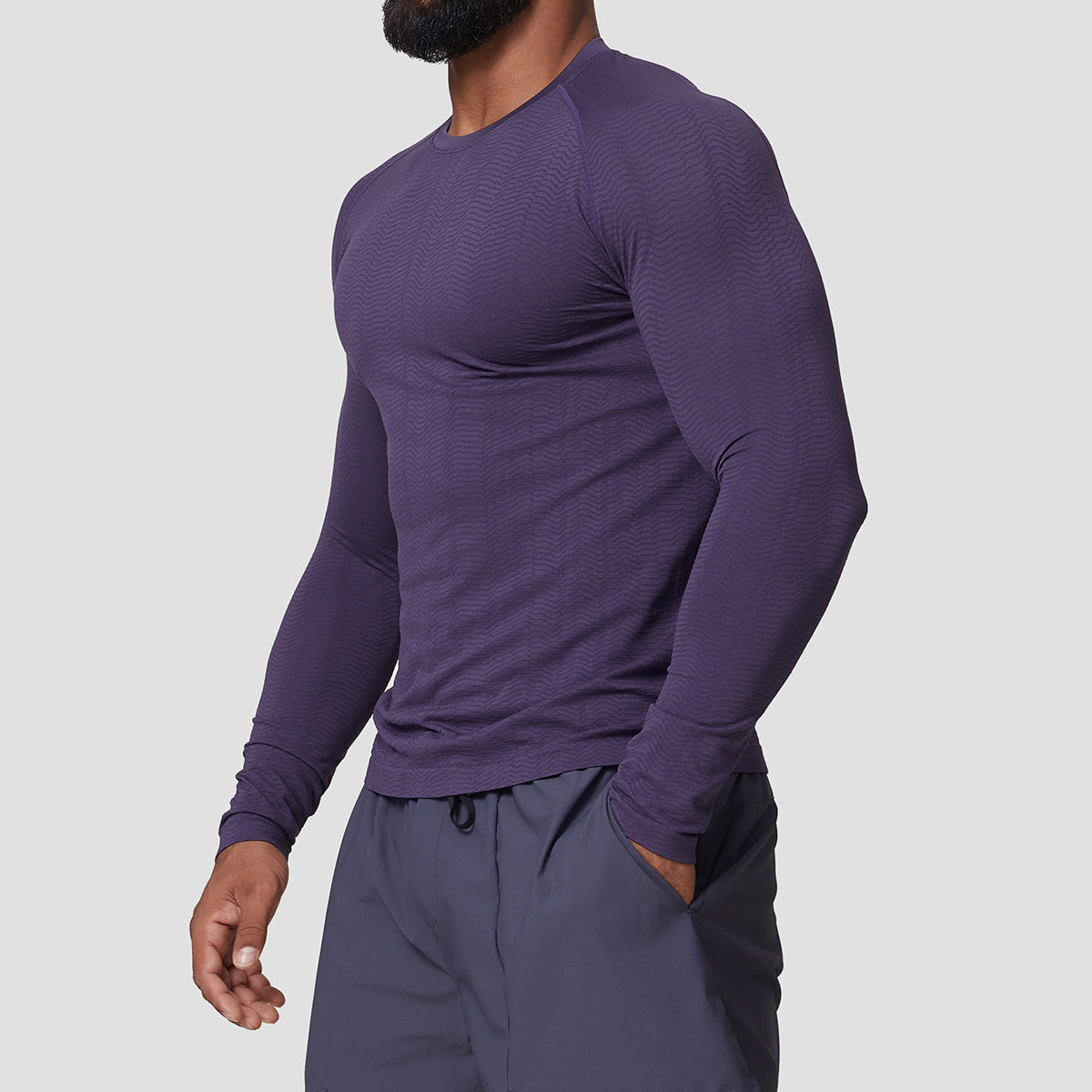 Men's Seamless Jacquard Long Sleeve Performance Shirt-thumbmail-3