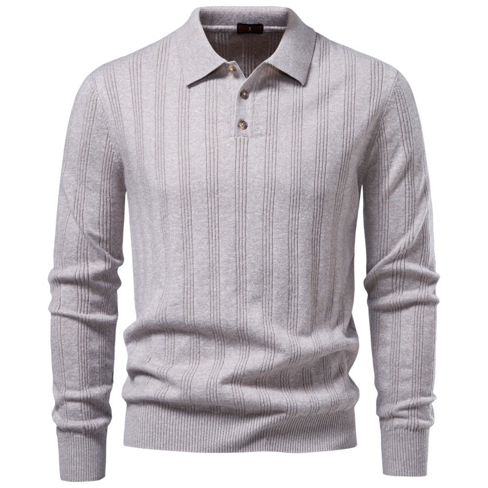 Men's Ribbed Knit Long Sleeve Polo Sweater-thumbmail-3