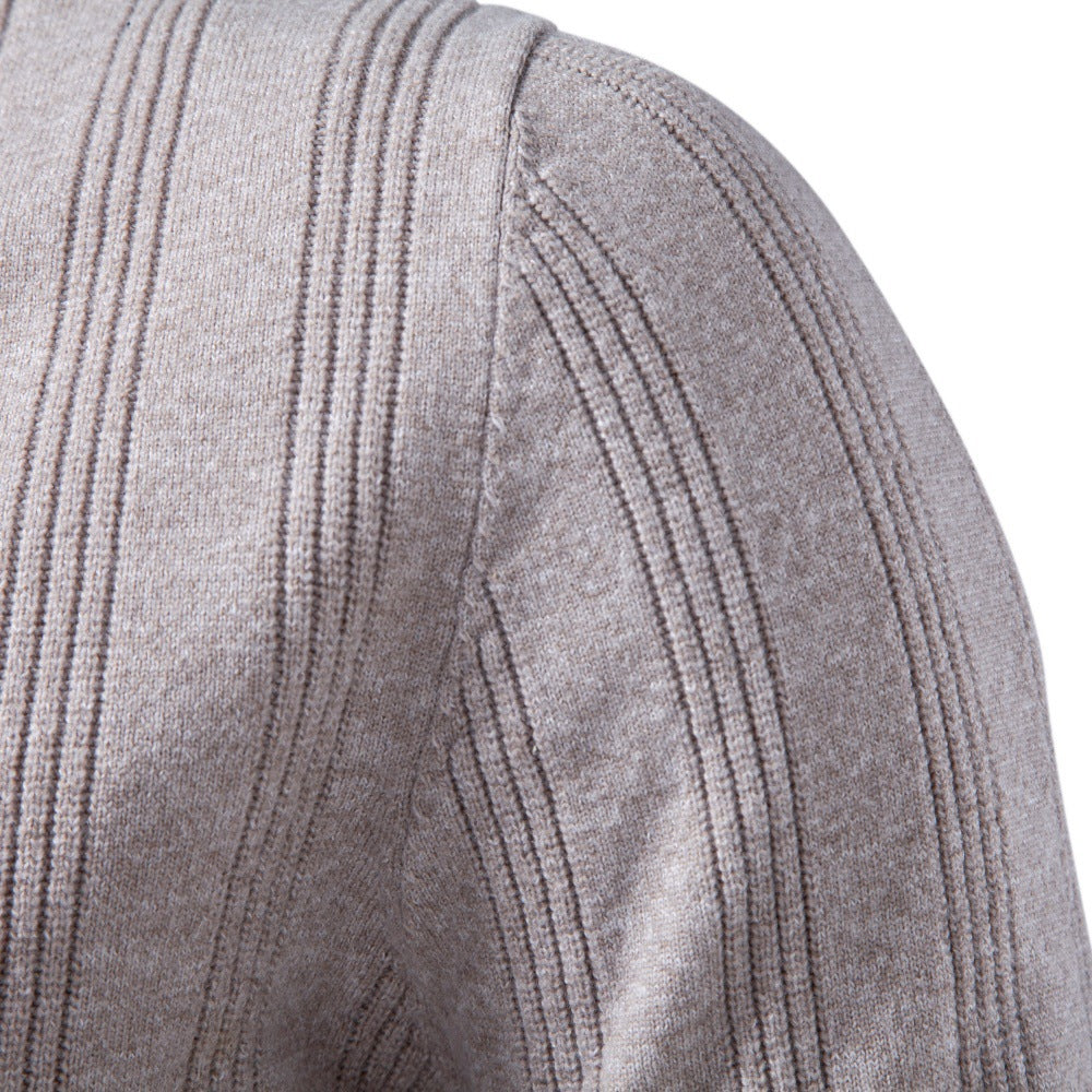 Men's Ribbed Knit Long Sleeve Polo Sweater-thumbmail-4