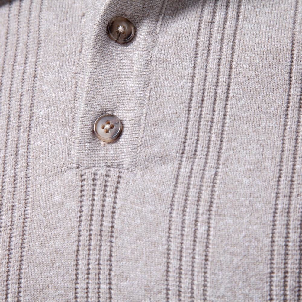 Men's Ribbed Knit Long Sleeve Polo Sweater-thumbmail-5