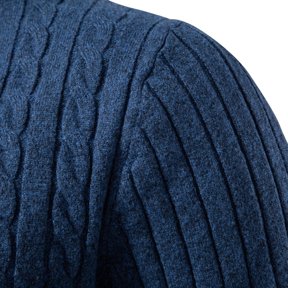 Men's Soft Cable Knit Polo Sweater-thumbmail-3