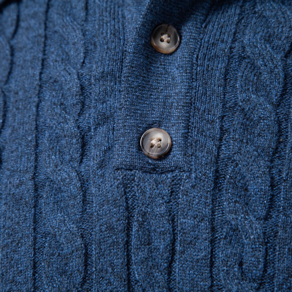 Men's Soft Cable Knit Polo Sweater-thumbmail-4