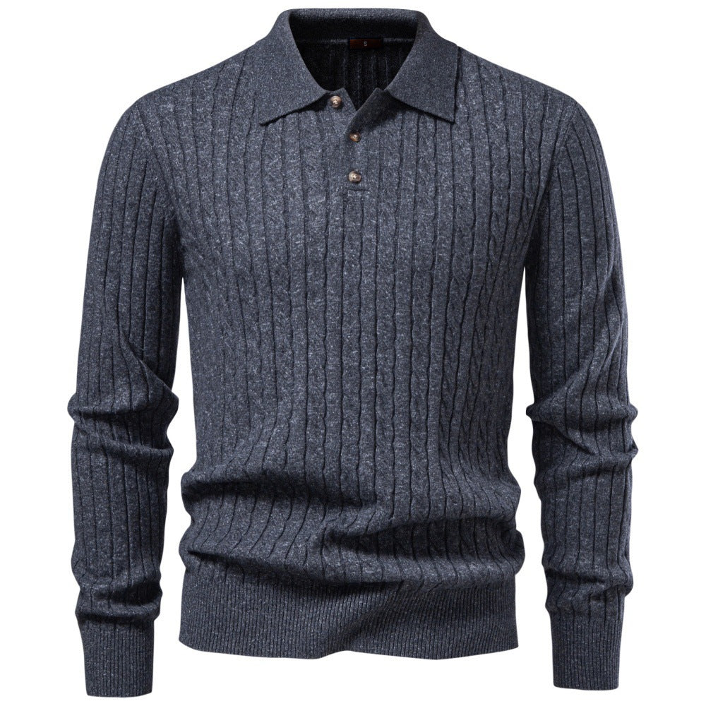 Men's Soft Cable Knit Polo Sweater-thumbmail-5