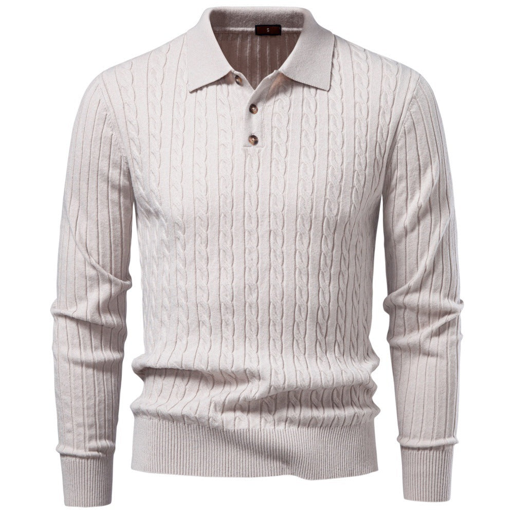 Men's Soft Cable Knit Polo Sweater-thumbmail-6