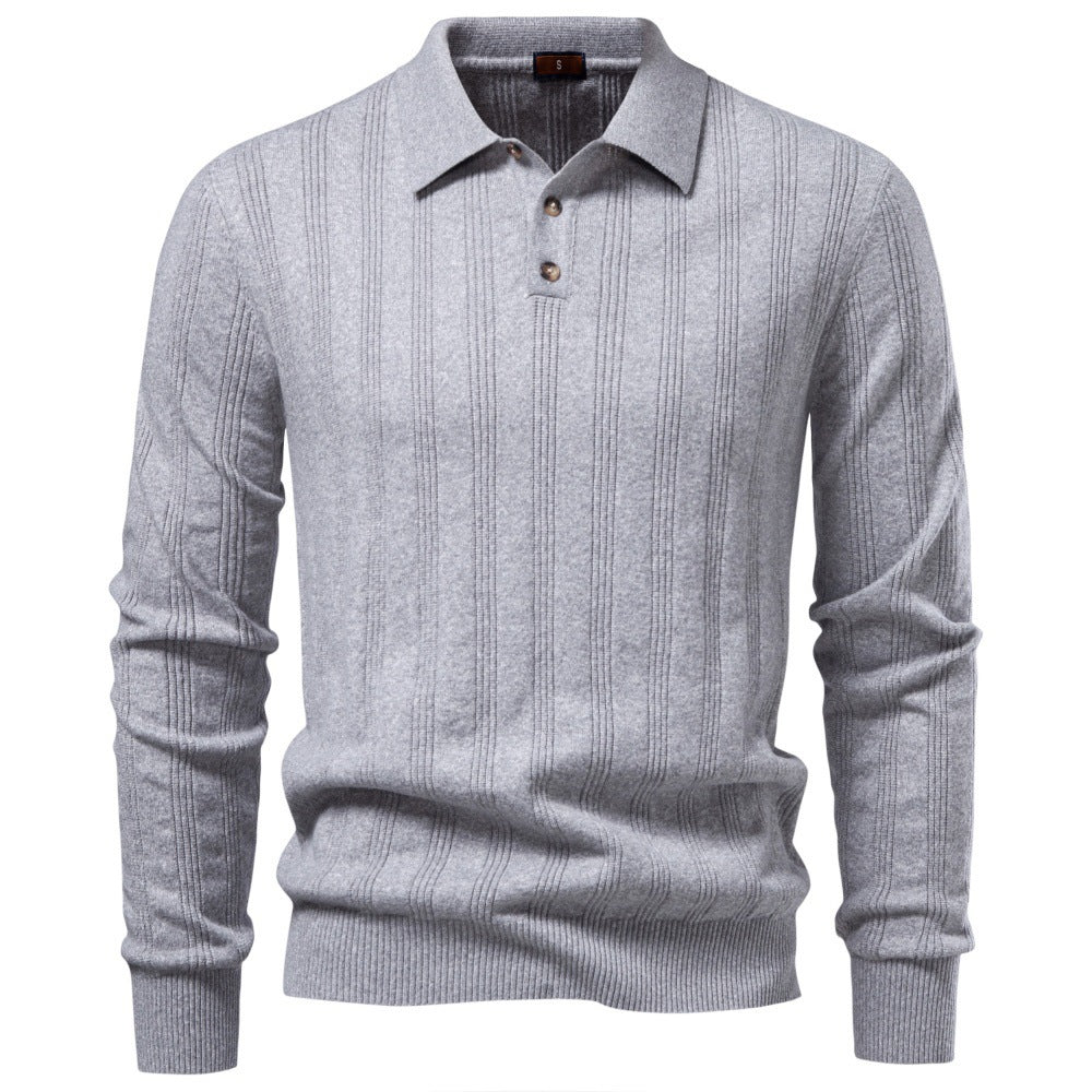 Men's Ribbed Knit Long Sleeve Polo Sweater-thumbmail-10