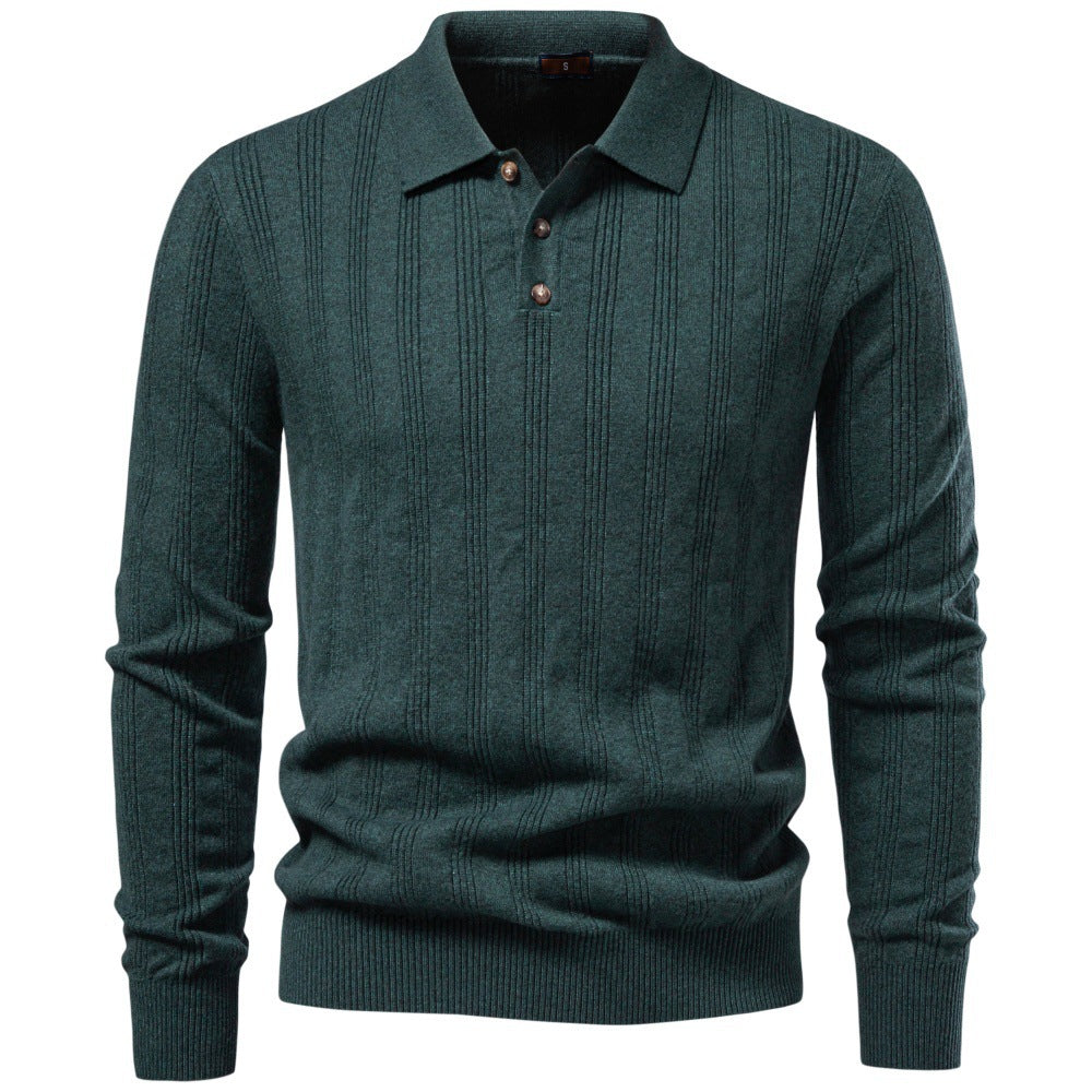 Men's Ribbed Knit Long Sleeve Polo Sweater-thumbmail-12