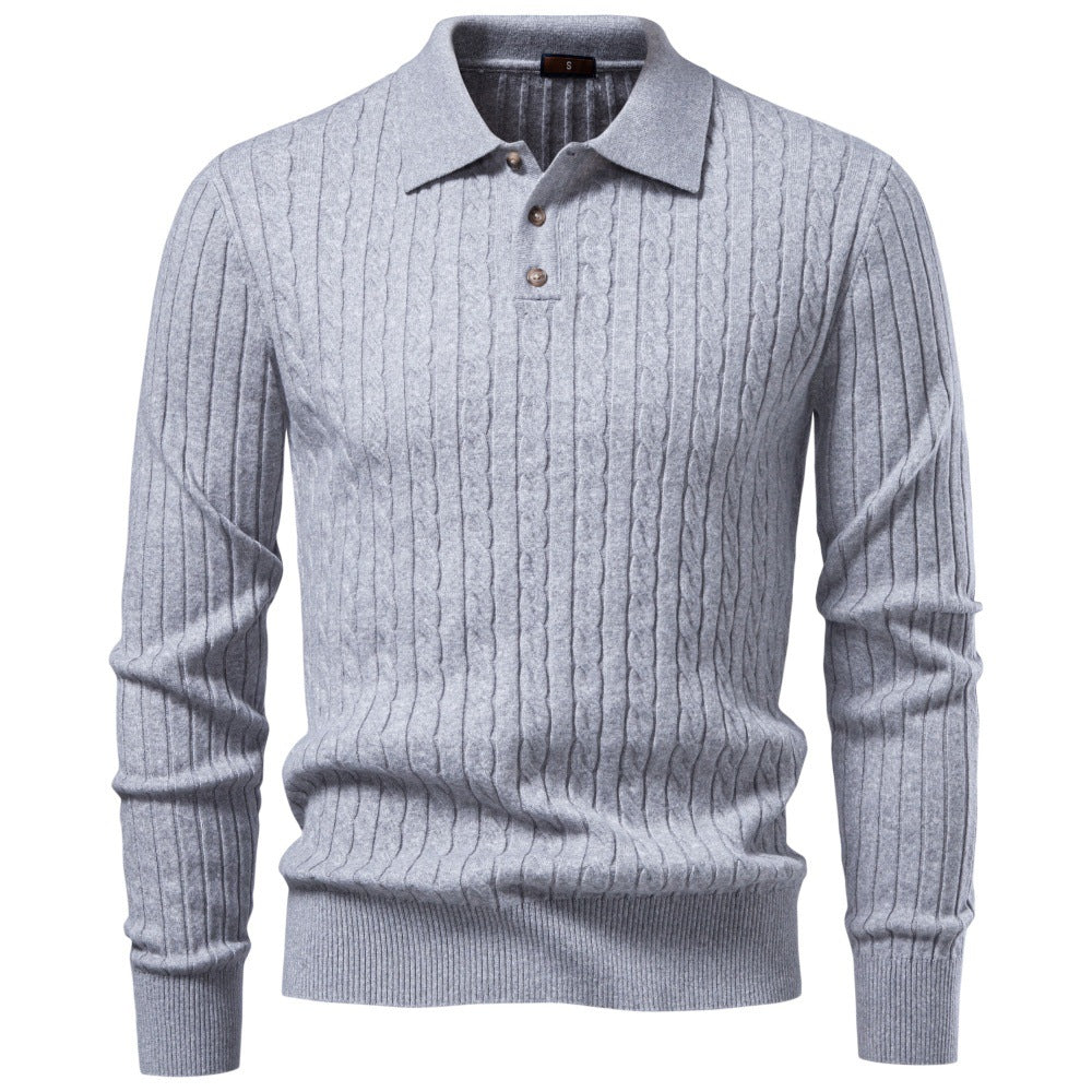Men's Soft Cable Knit Polo Sweater-thumbmail-10
