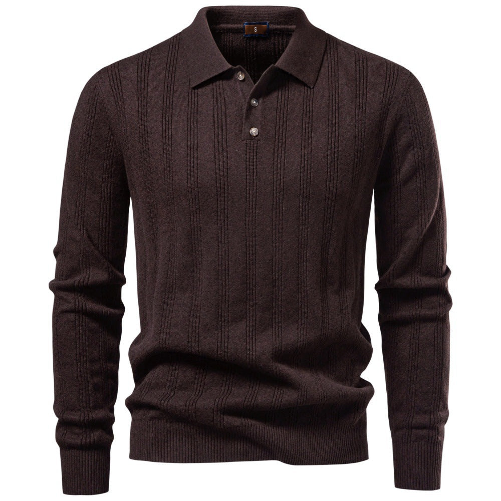 Men's Ribbed Knit Long Sleeve Polo Sweater-thumbmail-13