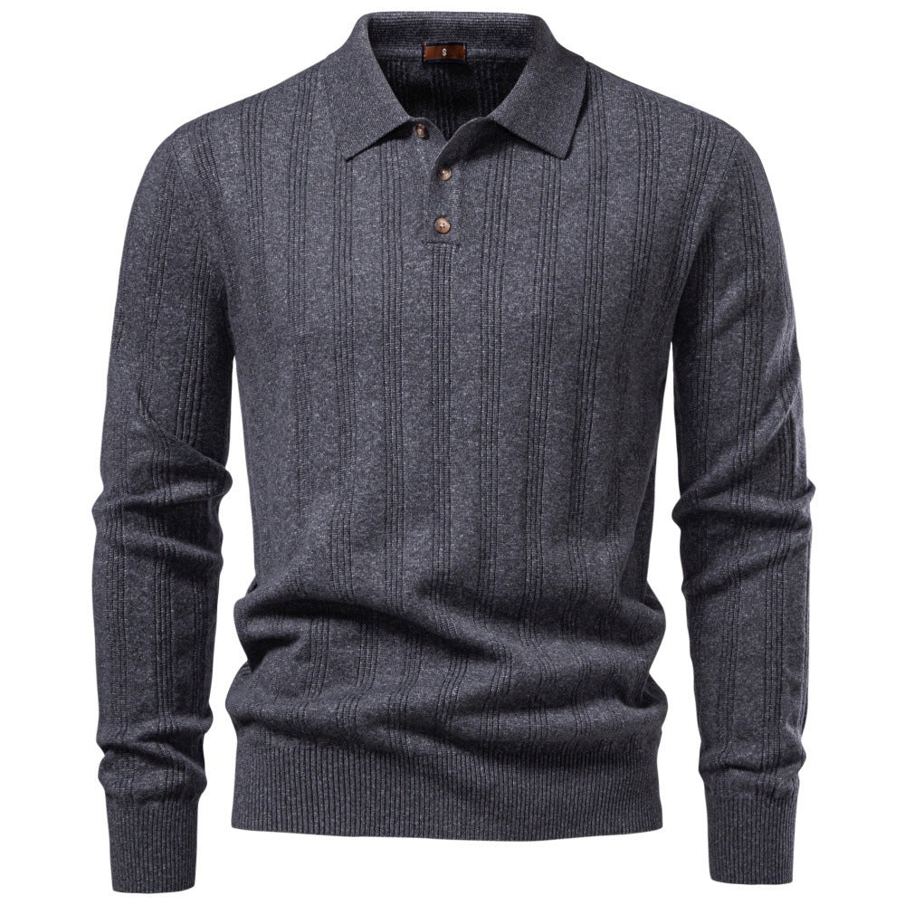 Men's Ribbed Knit Long Sleeve Polo Sweater-thumbmail-15