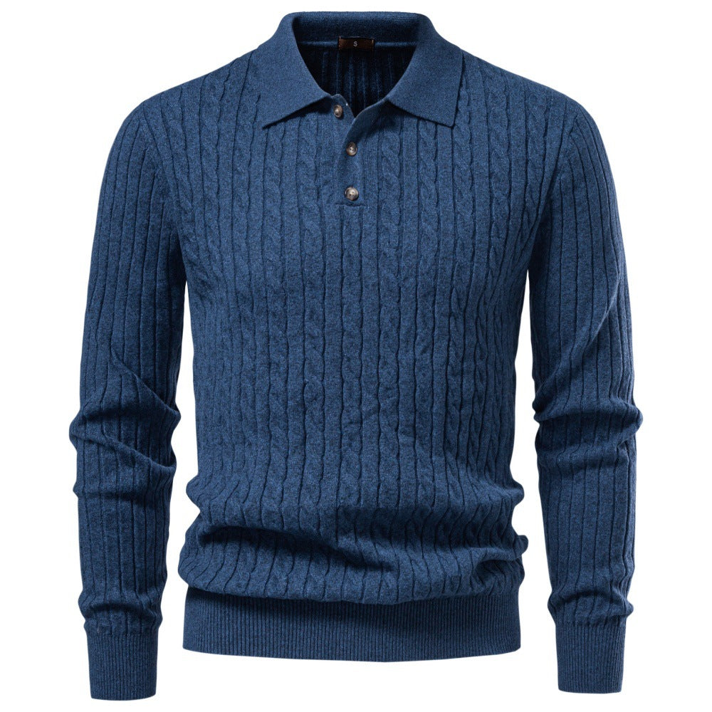Men's Soft Cable Knit Polo Sweater-thumbmail-13