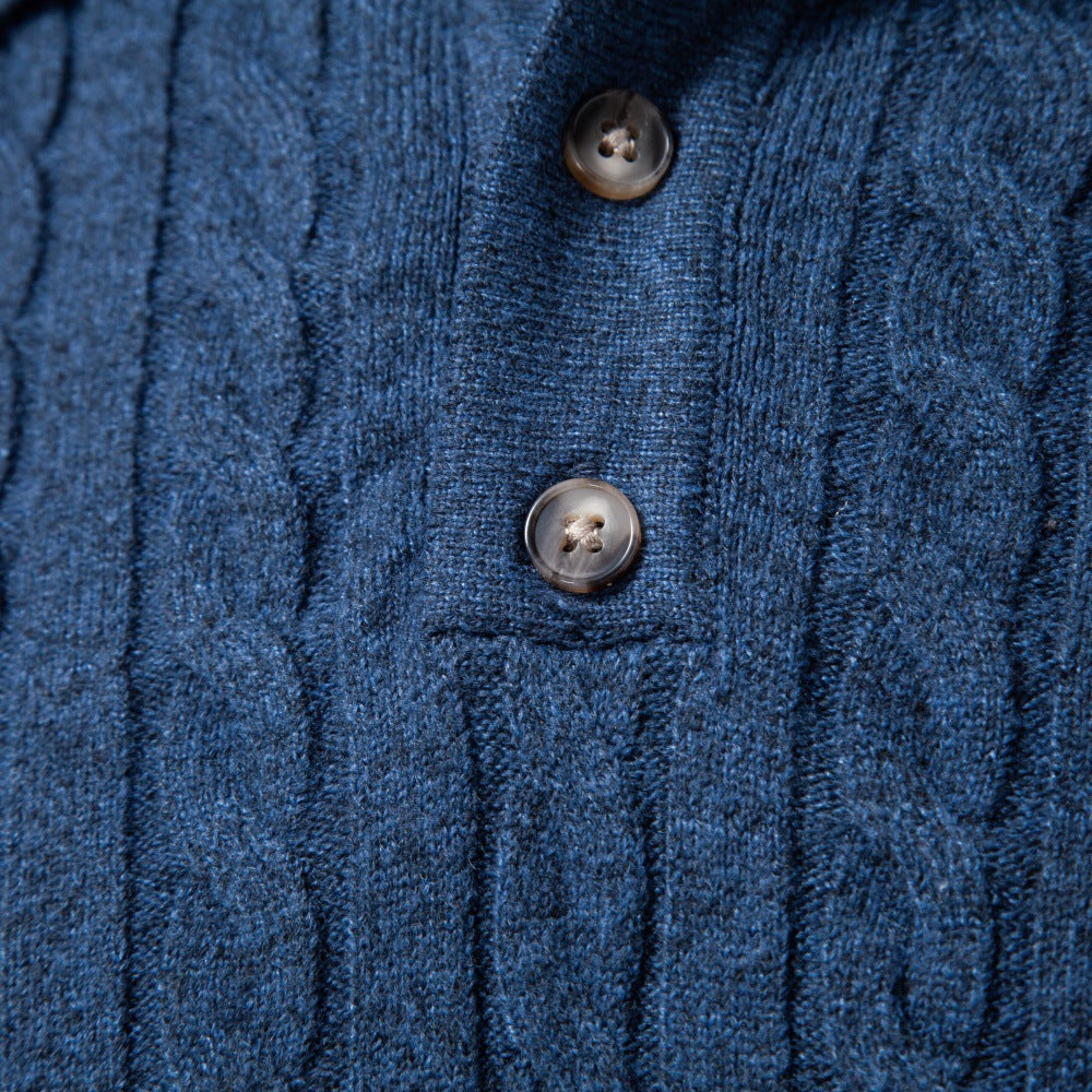 Men's Soft Cable Knit Polo Sweater-thumbmail-15