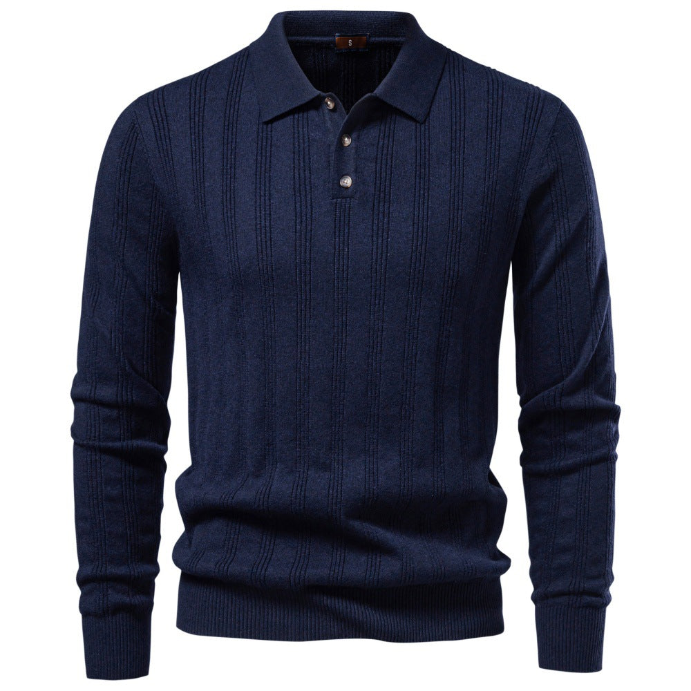 Men's Ribbed Knit Long Sleeve Polo Sweater-thumbmail-19