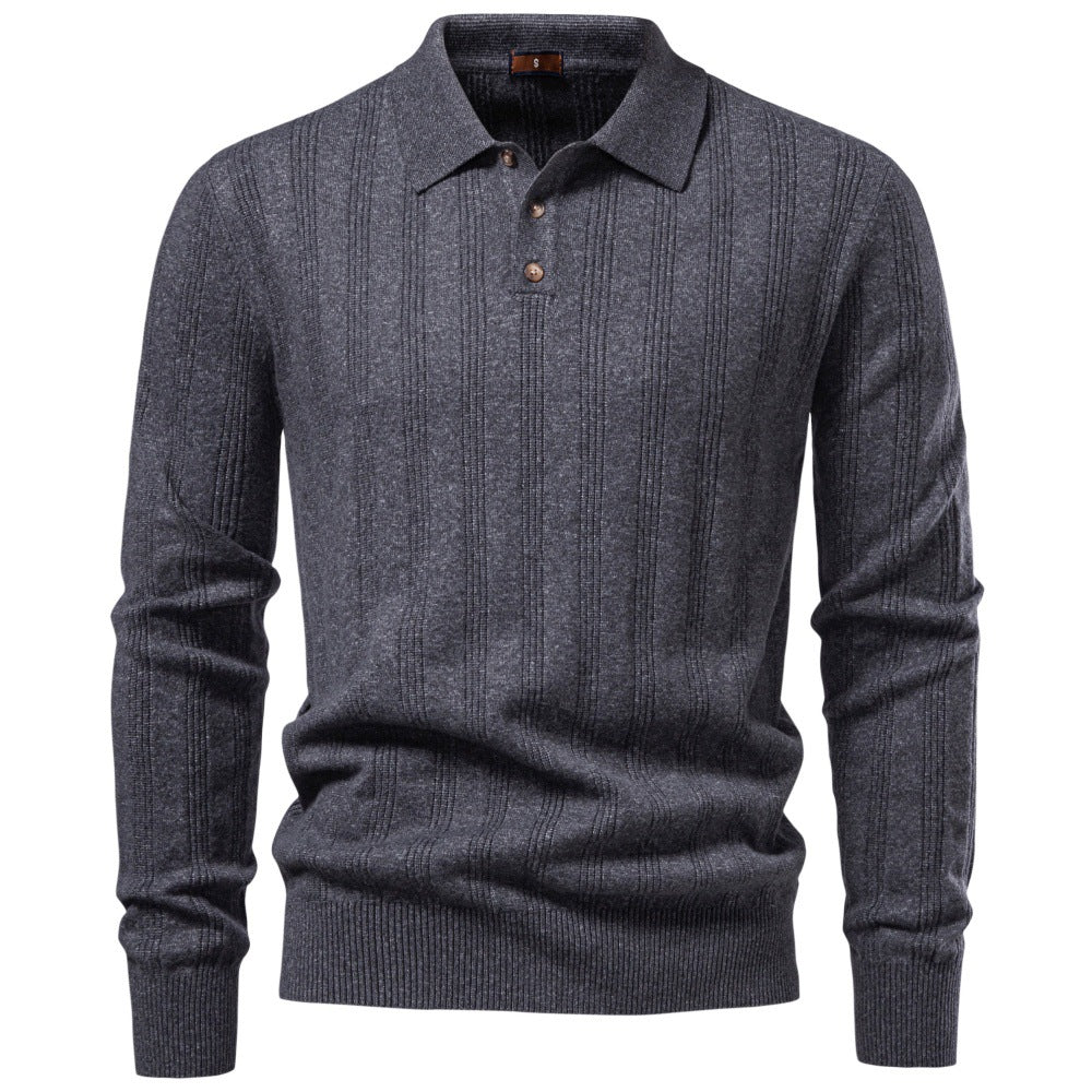 Men's Ribbed Knit Long Sleeve Polo Sweater-thumbmail-21