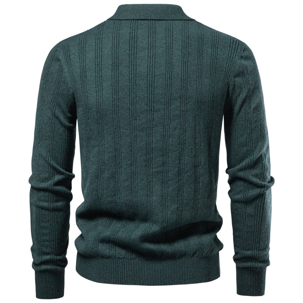 Men's Ribbed Knit Long Sleeve Polo Sweater-thumbmail-23