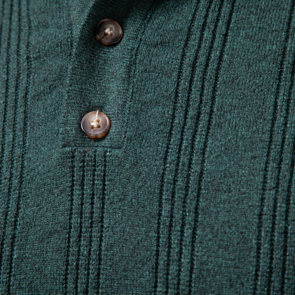 Men's Ribbed Knit Long Sleeve Polo Sweater-thumbmail-25