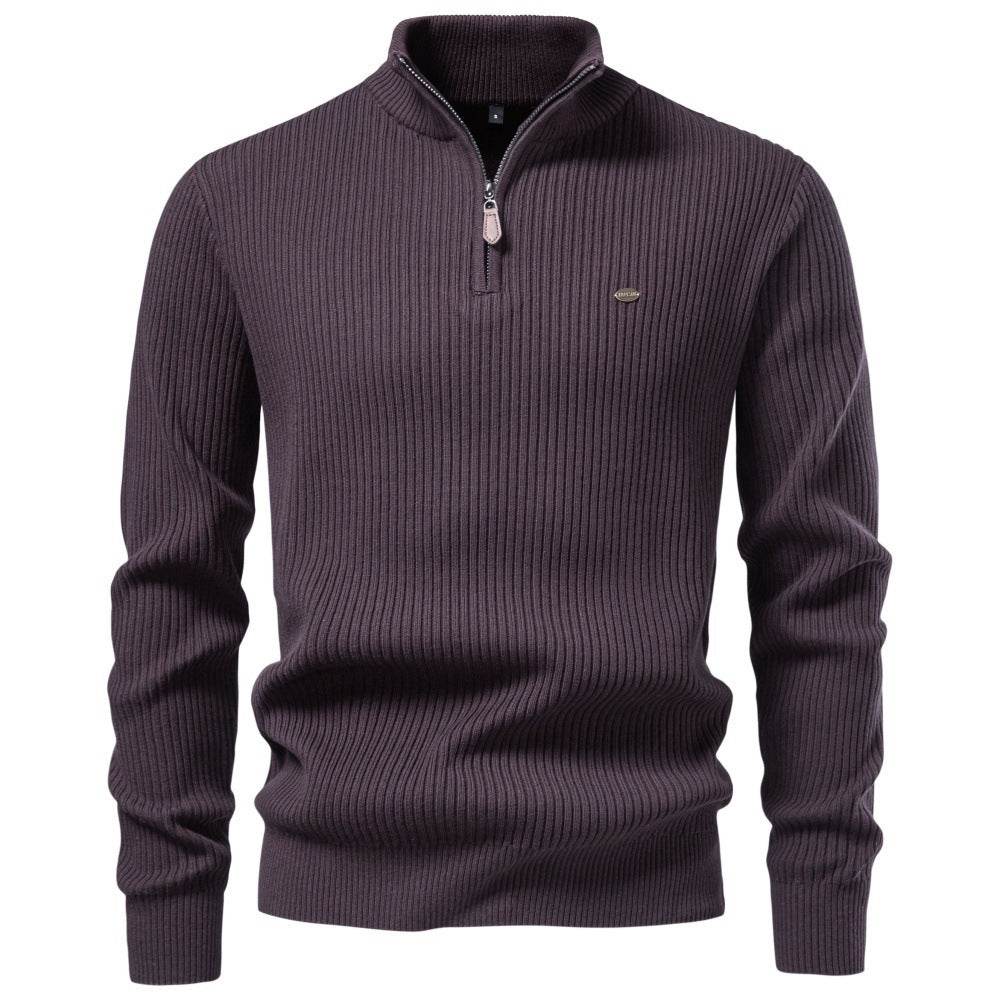 Men's Ribbed Knit Quarter Zip Sweater-thumbmail-7