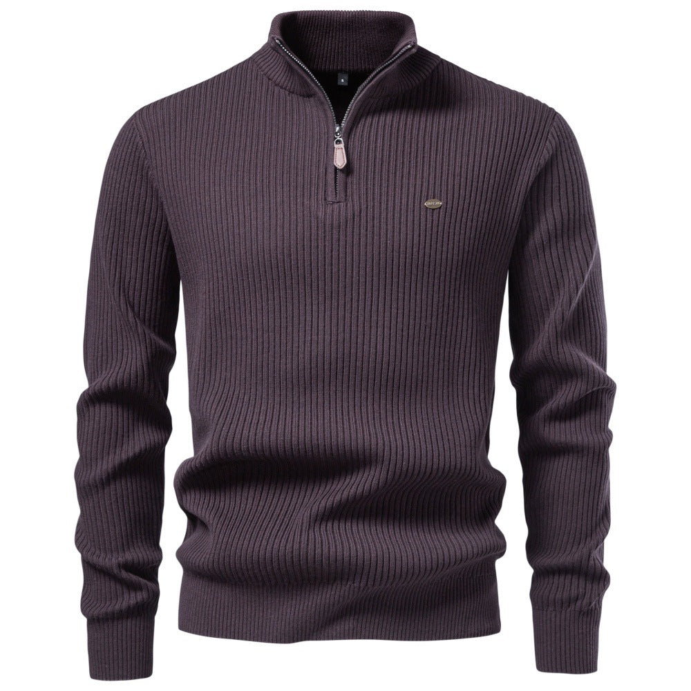 Men's Ribbed Knit Quarter Zip Sweater-thumbmail-8