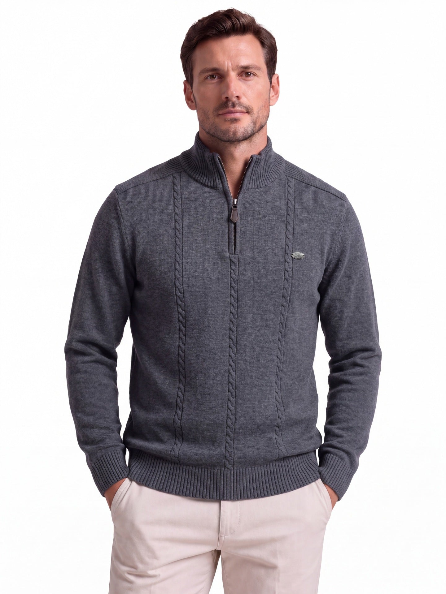 Men's Cotton Cable Knit Quarter Zip Sweater-thumbmail-13