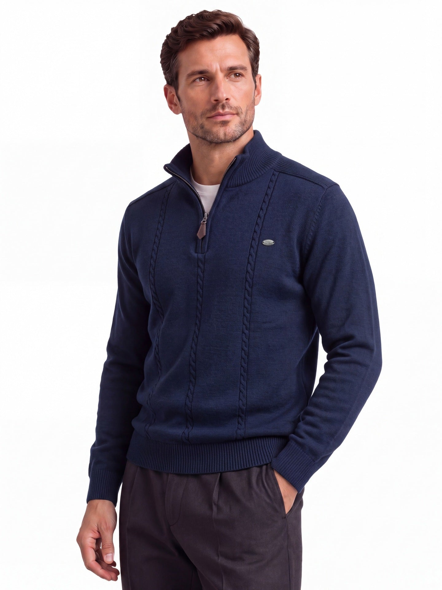 Men's Cotton Cable Knit Quarter Zip Sweater-thumbmail-15