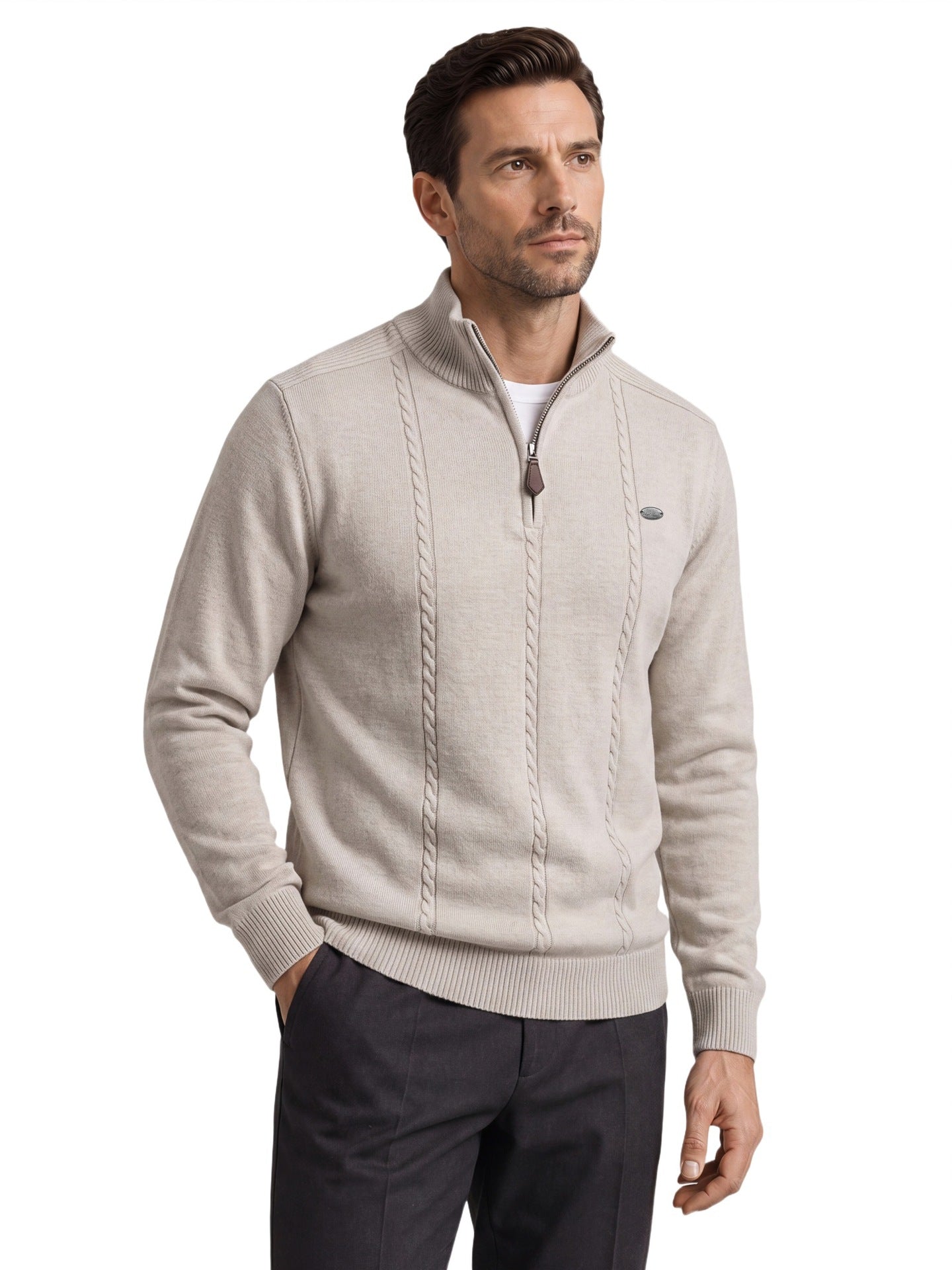 Men's Cotton Cable Knit Quarter Zip Sweater-thumbmail-10