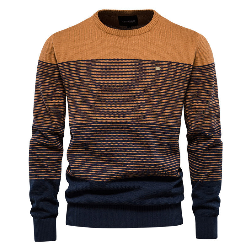 Men’s Striped Crew Neck Cotton Sweater-thumbmail-1