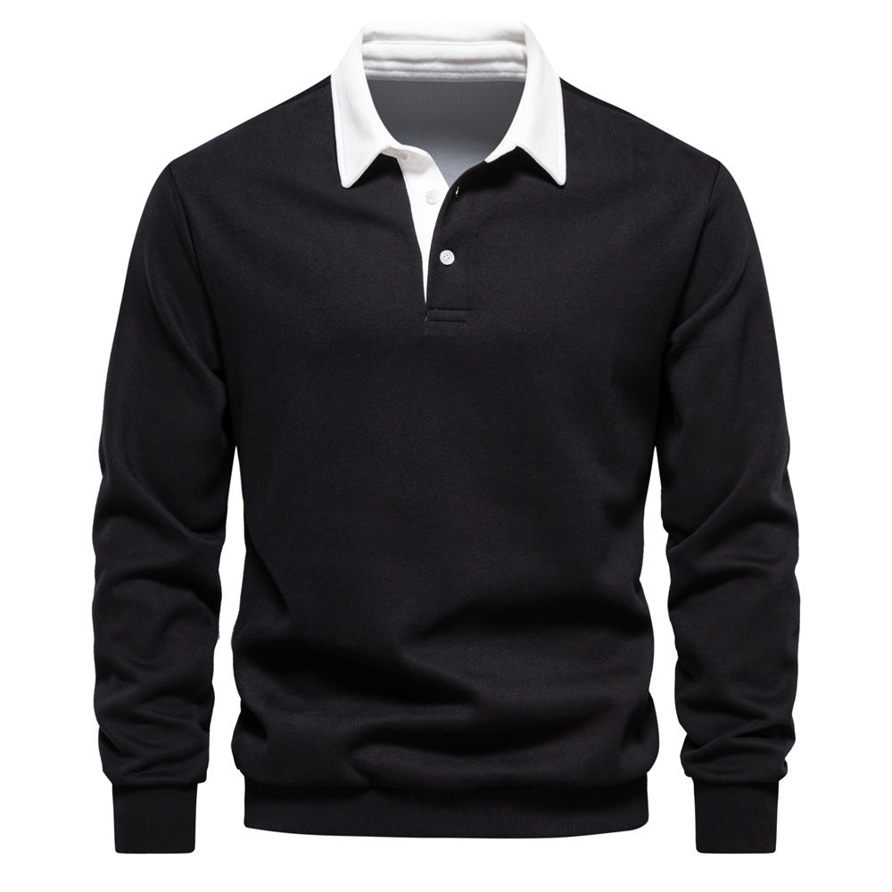 Men’s Contrast Collar Long Sleeve Polo Shirt-thumbmail-6