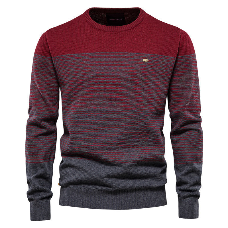 Men’s Striped Crew Neck Cotton Sweater-thumbmail-6