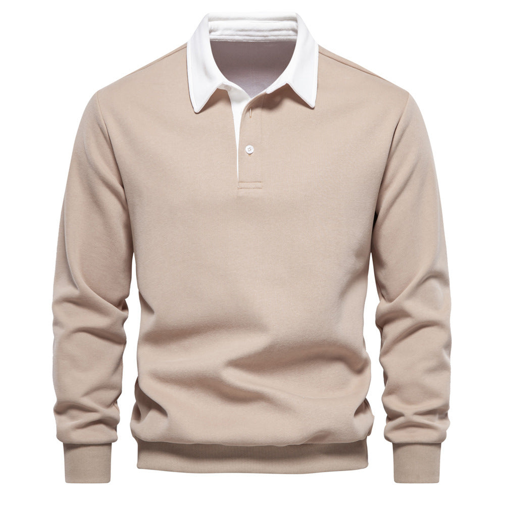 Men’s Contrast Collar Long Sleeve Polo Shirt-thumbmail-8