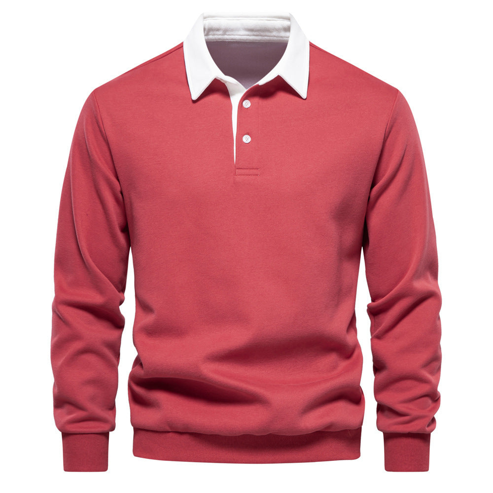Men’s Contrast Collar Long Sleeve Polo Shirt-thumbmail-9